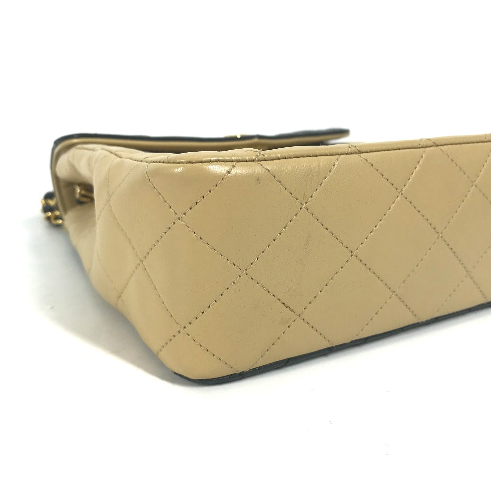 CHANEL Shoulder Bag lambskin beige By color CC COCO Mark Matelasse Quilting Women Used Authentic