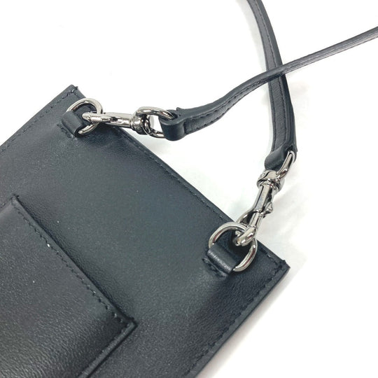 VALENTINO Shoulder Bag leather black Bag Crossbody Pochette logo Women Used Authentic