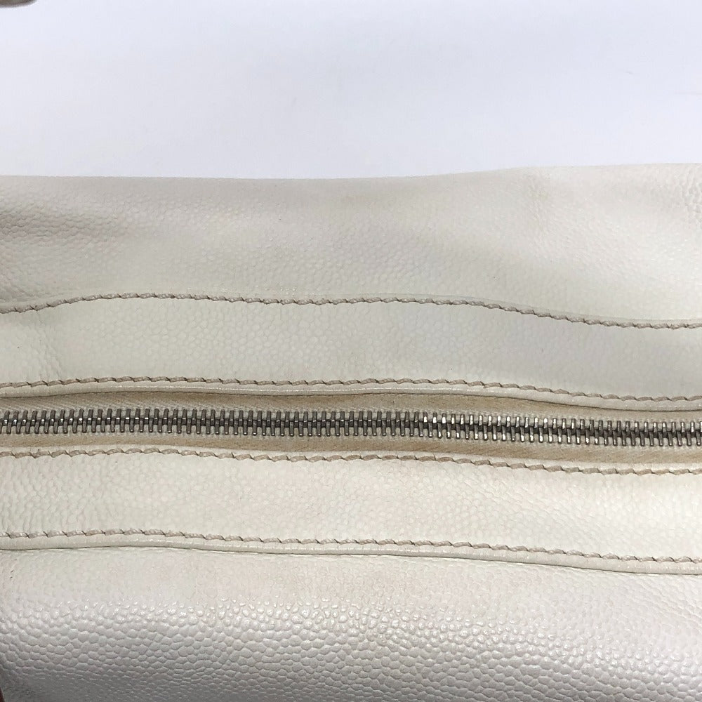 CHANEL Shoulder Bag Caviar skin white Wood tone CC COCO Mark Women Used Authentic