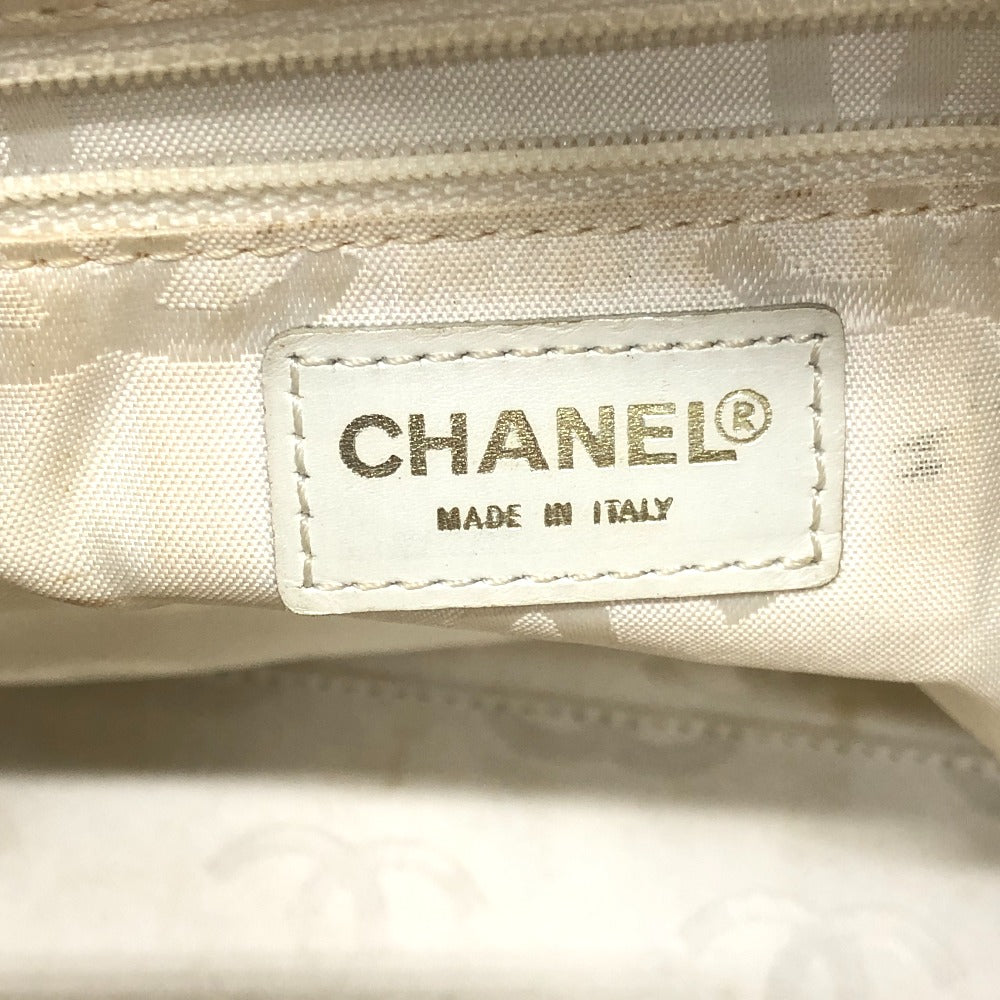CHANEL Shoulder Bag Caviar skin white Wood tone CC COCO Mark Women Used Authentic