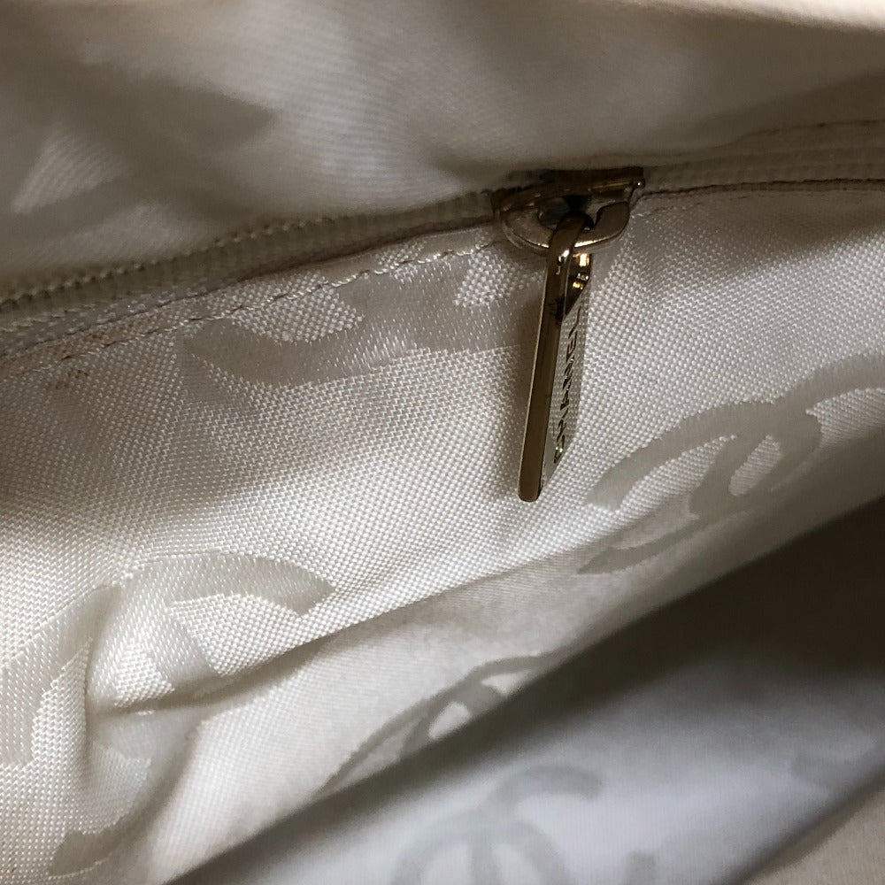 CHANEL Shoulder Bag Caviar skin white Wood tone CC COCO Mark Women Used Authentic