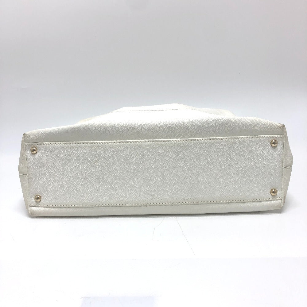 CHANEL Shoulder Bag Caviar skin white Wood tone CC COCO Mark Women Used Authentic