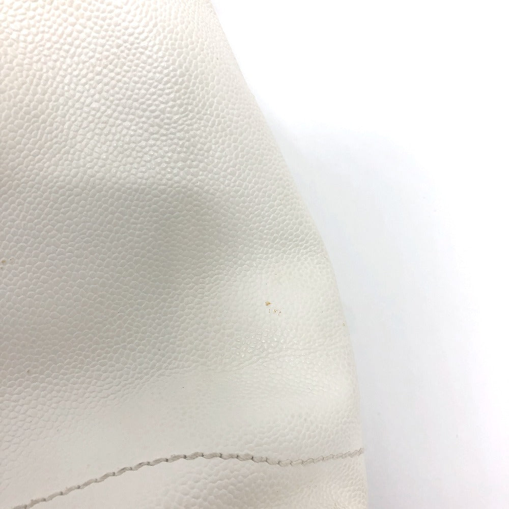CHANEL Shoulder Bag Caviar skin white Wood tone CC COCO Mark Women Used Authentic
