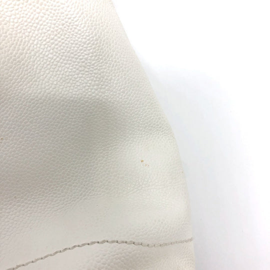CHANEL Shoulder Bag Caviar skin white Wood tone CC COCO Mark Women Used Authentic