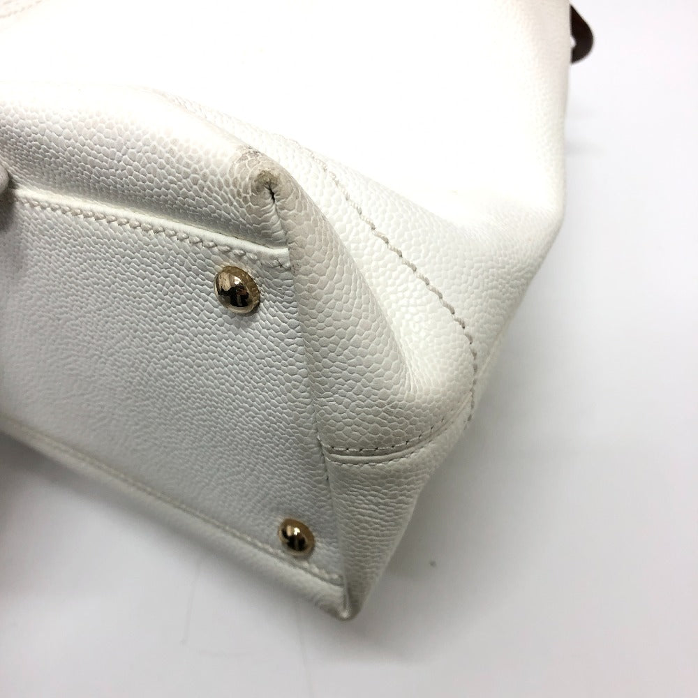 CHANEL Shoulder Bag Caviar skin white Wood tone CC COCO Mark Women Used Authentic