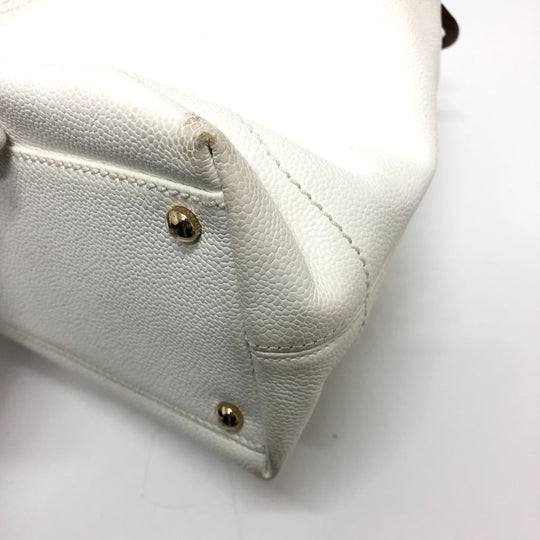 CHANEL Shoulder Bag Caviar skin white Wood tone CC COCO Mark Women Used Authentic
