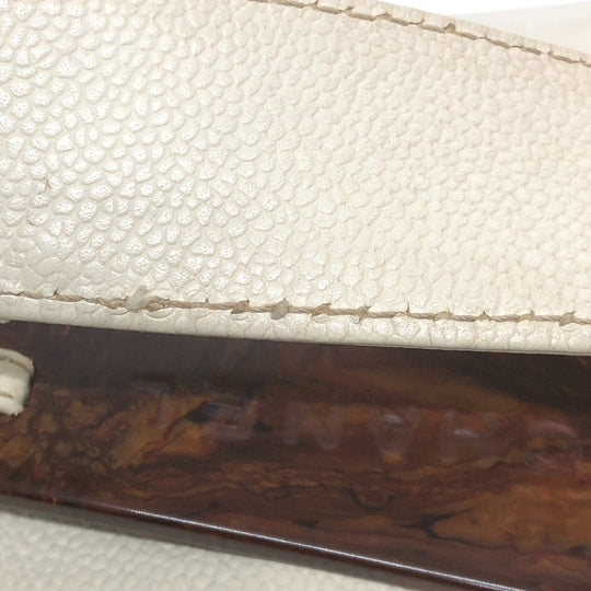 CHANEL Shoulder Bag Caviar skin white Wood tone CC COCO Mark Women Used Authentic