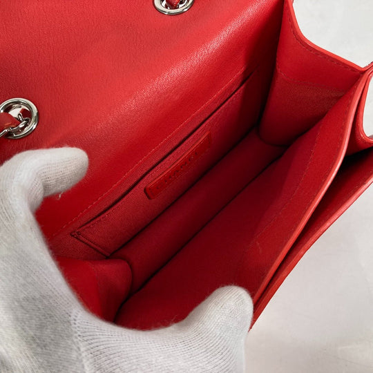 CHANEL Shoulder Bag leather Red WChain Double CC COCO Mark Women Used Authentic