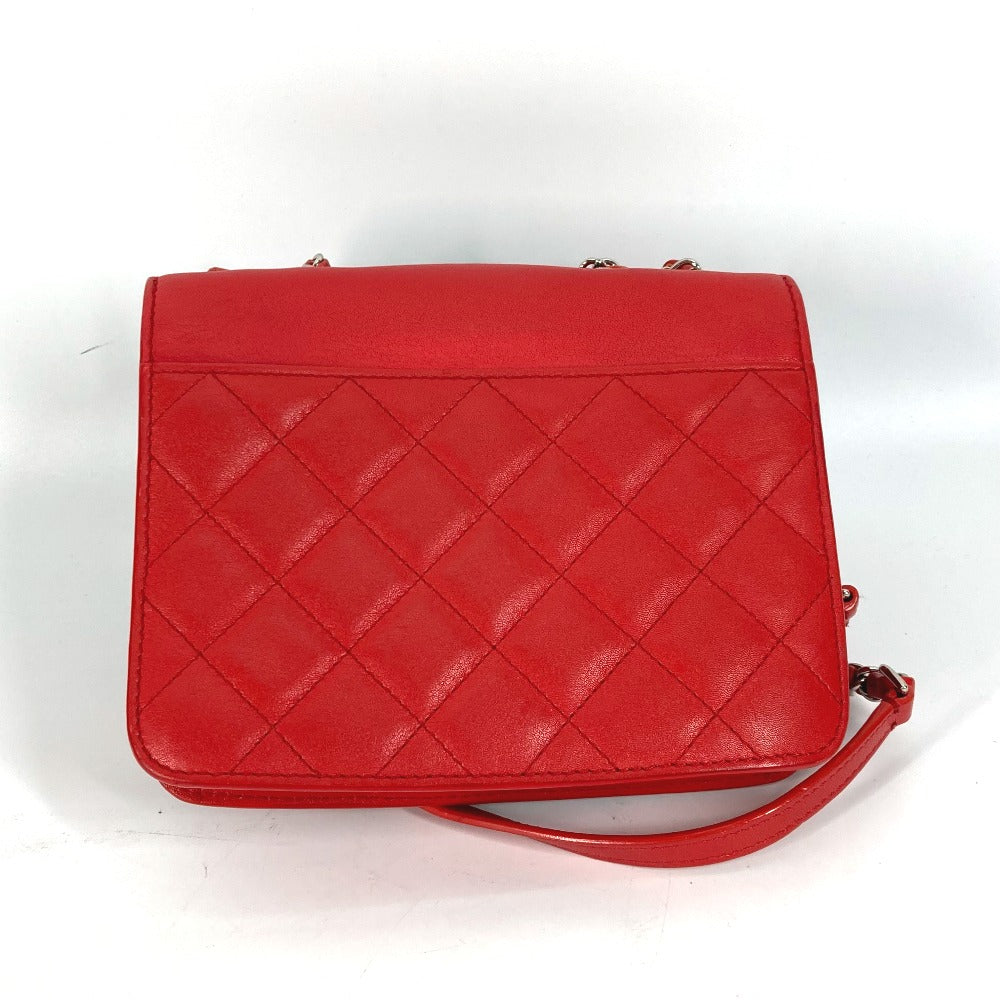 CHANEL Shoulder Bag leather Red WChain Double CC COCO Mark Women Used Authentic