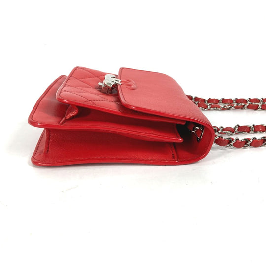 CHANEL Shoulder Bag leather Red WChain Double CC COCO Mark Women Used Authentic