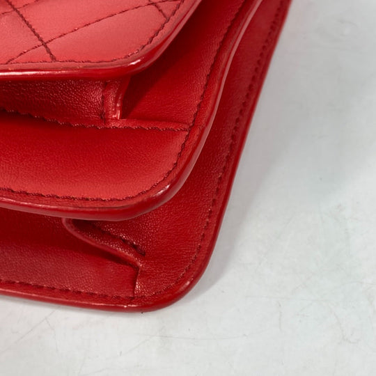 CHANEL Shoulder Bag leather Red WChain Double CC COCO Mark Women Used Authentic