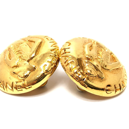 CHANEL Earring metal gold vintage Mademoiselle Women Used Authentic