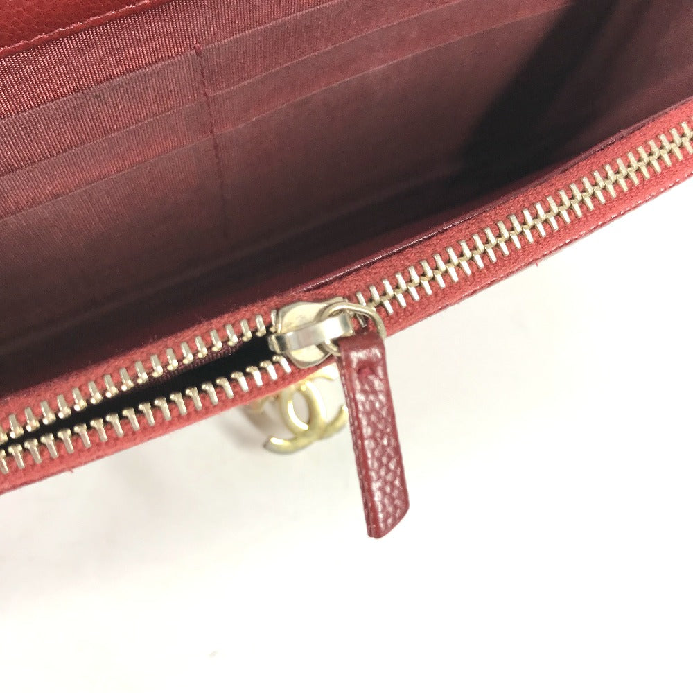 CHANEL Long Wallet Purse Caviar skin Red x Gold Metal CC COCO Mark Coco Lock Chain Wallet Women Used Authentic