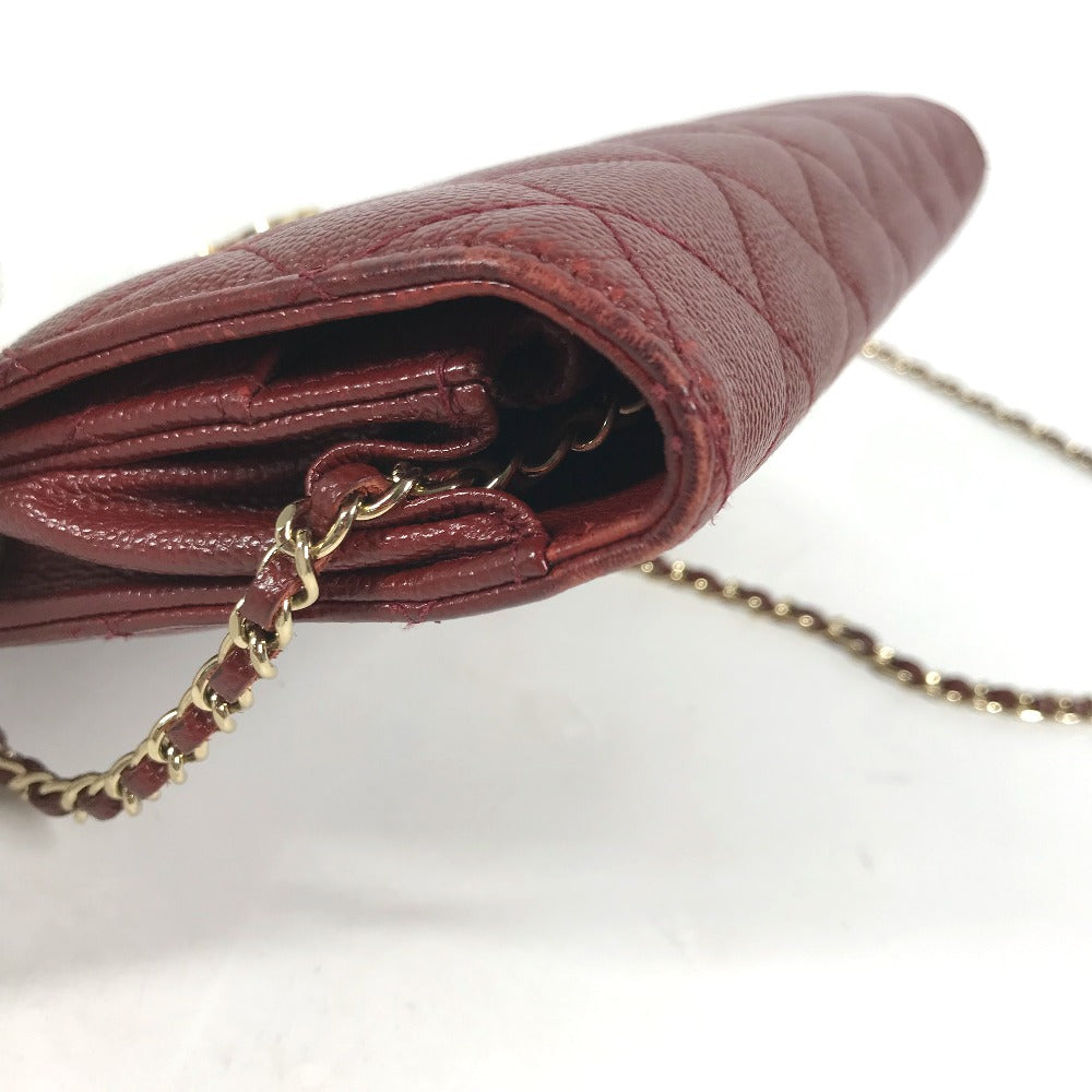 CHANEL Long Wallet Purse Caviar skin Red x Gold Metal CC COCO Mark Coco Lock Chain Wallet Women Used Authentic