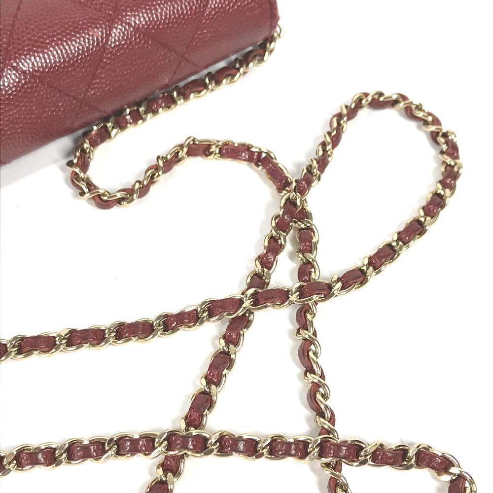 CHANEL Long Wallet Purse Caviar skin Red x Gold Metal CC COCO Mark Coco Lock Chain Wallet Women Used Authentic