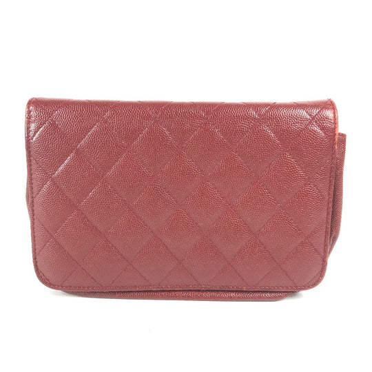 CHANEL Long Wallet Purse Caviar skin Red x Gold Metal CC COCO Mark Coco Lock Chain Wallet Women Used Authentic
