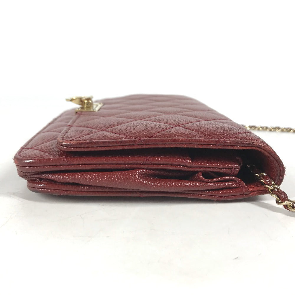 CHANEL Long Wallet Purse Caviar skin Red x Gold Metal CC COCO Mark Coco Lock Chain Wallet Women Used Authentic