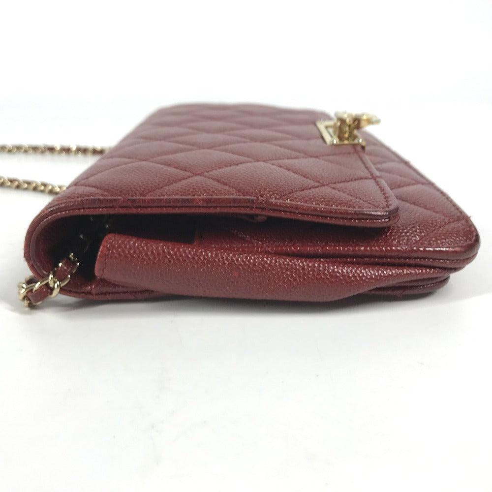 CHANEL Long Wallet Purse Caviar skin Red x Gold Metal CC COCO Mark Coco Lock Chain Wallet Women Used Authentic