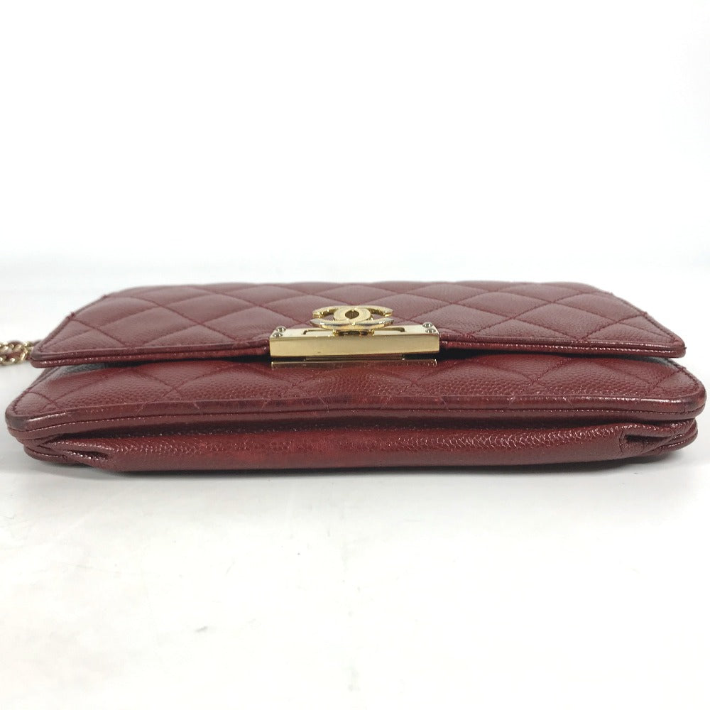 CHANEL Long Wallet Purse Caviar skin Red x Gold Metal CC COCO Mark Coco Lock Chain Wallet Women Used Authentic