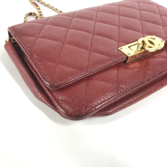 CHANEL Long Wallet Purse Caviar skin Red x Gold Metal CC COCO Mark Coco Lock Chain Wallet Women Used Authentic