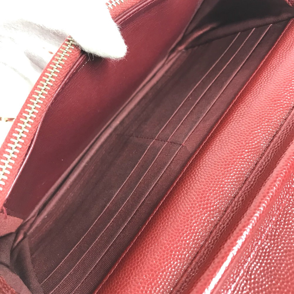 CHANEL Long Wallet Purse Caviar skin Red x Gold Metal CC COCO Mark Coco Lock Chain Wallet Women Used Authentic