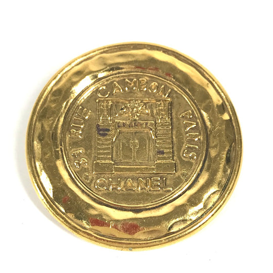 CHANEL Brooch metal gold Vintage round logo Women Secondhand Authentic