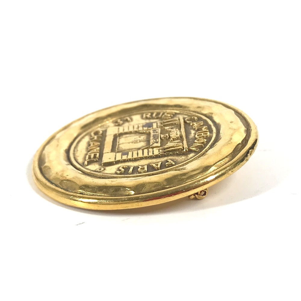 CHANEL Brooch metal gold Vintage round logo Women Secondhand Authentic
