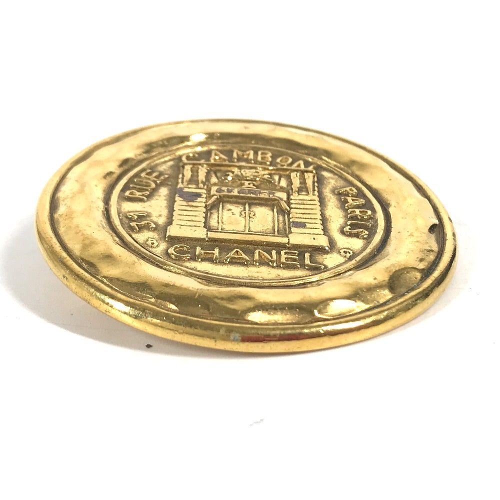 CHANEL Brooch metal gold Vintage round logo Women Secondhand Authentic