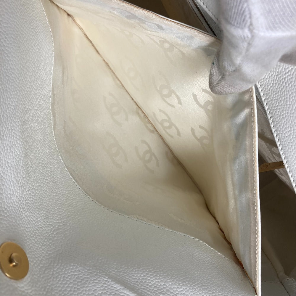 CHANEL Shoulder Bag Caviar skin white shoulder bag Deca COCO Mark CC Women Used Authentic