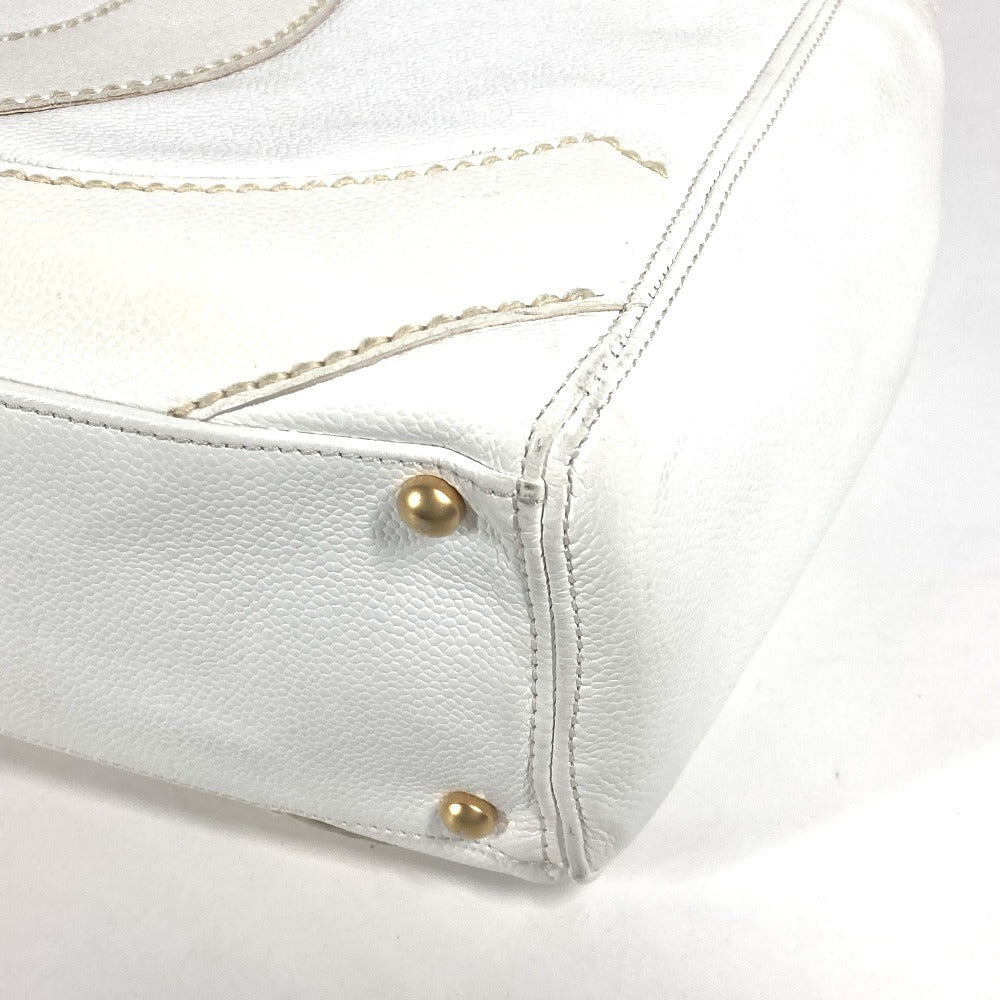 CHANEL Shoulder Bag Caviar skin white shoulder bag Deca COCO Mark CC Women Used Authentic
