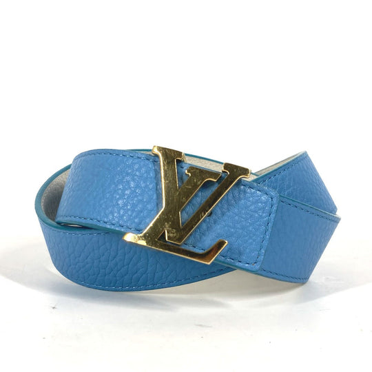 LOUIS VUITTON belt N9040W Taurillon Clemence Leather blue By color LV buckle Women 80 Used Authentic