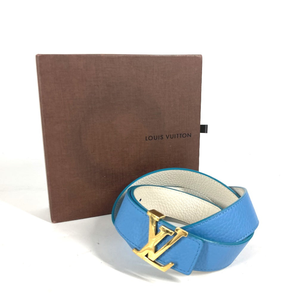 LOUIS VUITTON belt N9040W Taurillon Clemence Leather blue By color LV buckle Women 80 Used Authentic