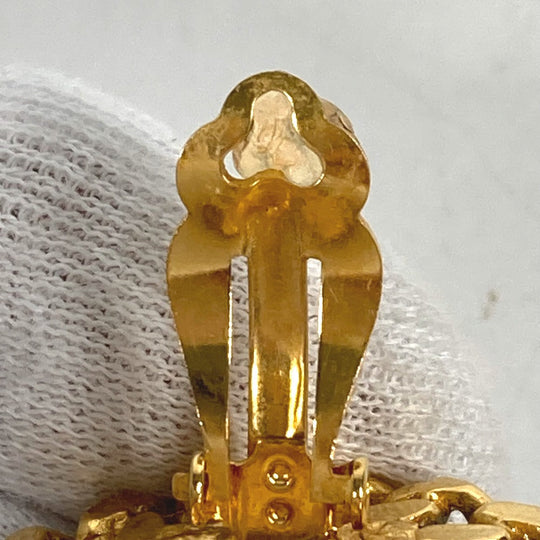 CHANEL Earring metal gold vintage Round Chain CC Matelasse Women Used Authentic