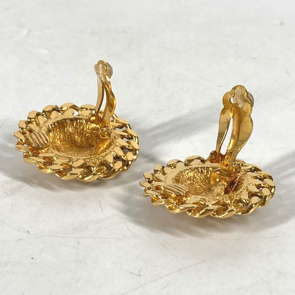 CHANEL Earring metal gold vintage Round Chain CC Matelasse Women Used Authentic