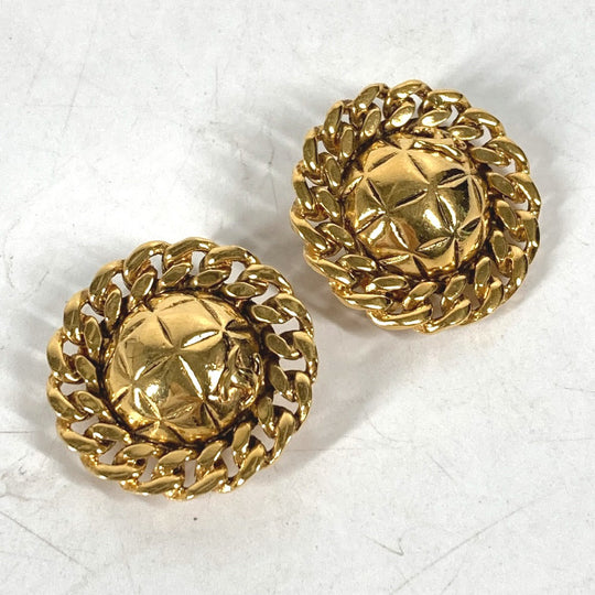 CHANEL Earring metal gold vintage Round Chain CC Matelasse Women Used Authentic
