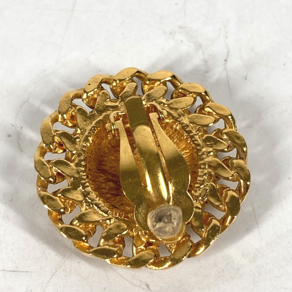 CHANEL Earring metal gold vintage Round Chain CC Matelasse Women Used Authentic