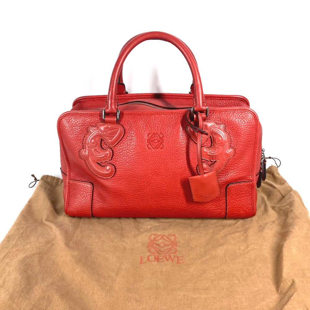 LOEWE Handbag leather Red Barroco Artesano Amazona 36 Women Used Authentic