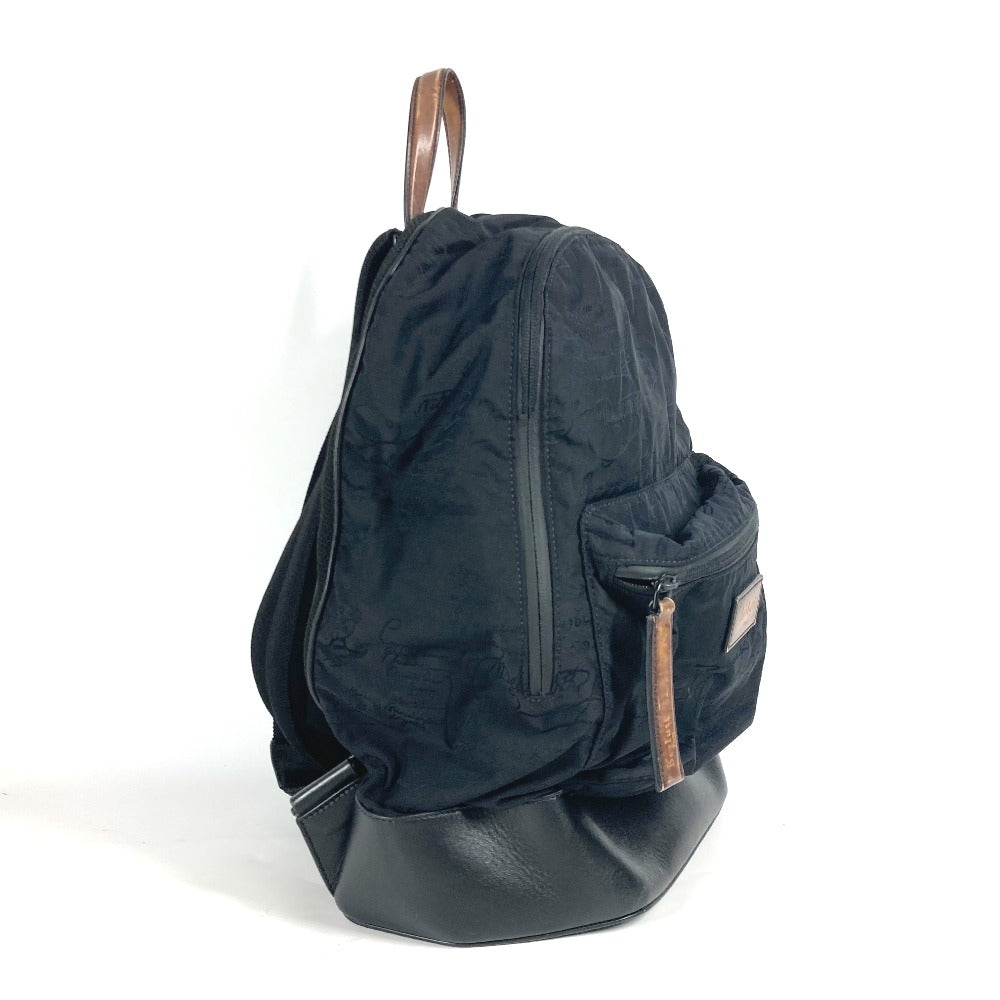 Berluti Backpack Leather / nylon black logo calligraphy mens Used Authentic