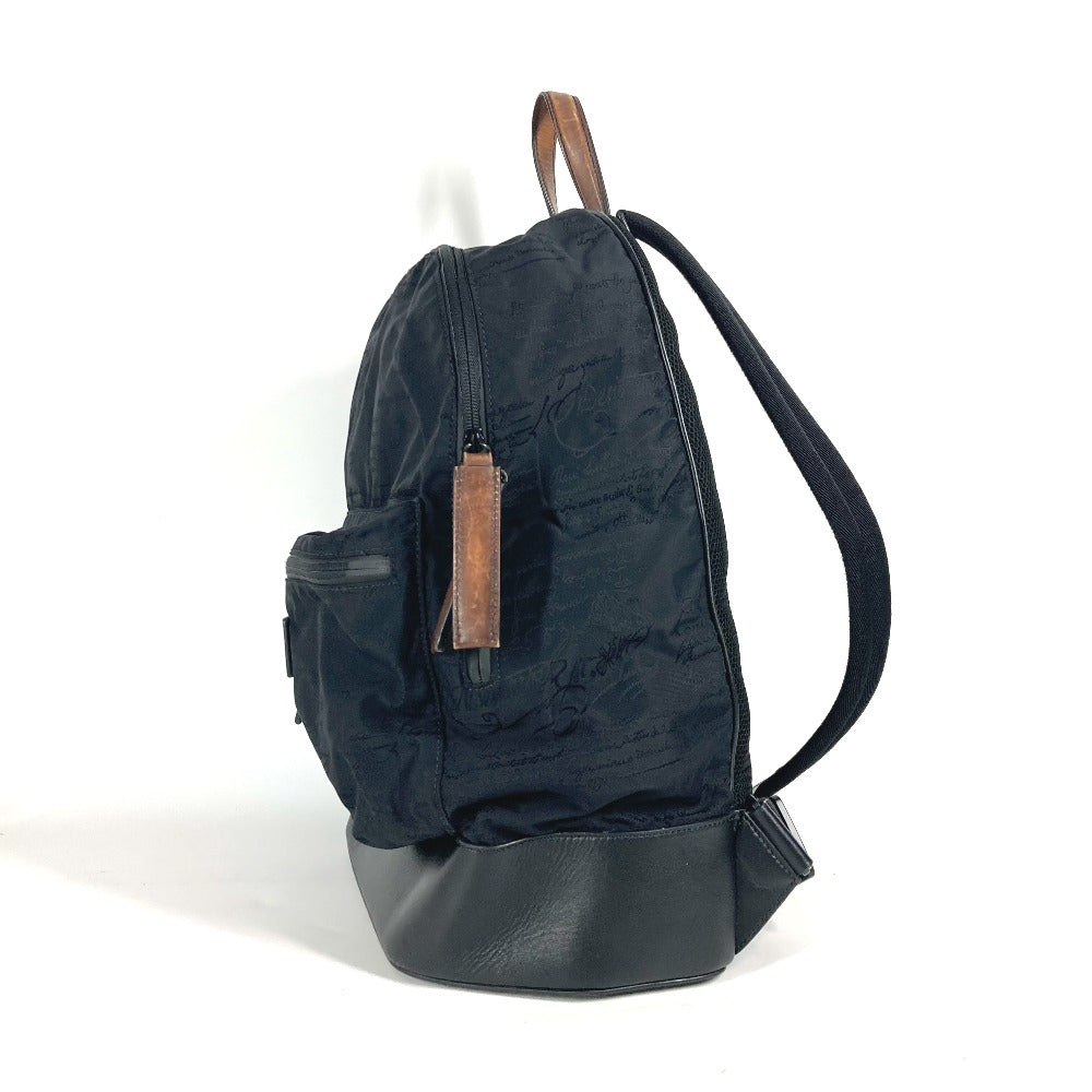 Berluti Backpack Leather / nylon black logo calligraphy mens Used Authentic