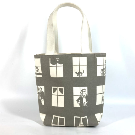 CHANEL Shoulder Bag canvas gray Shoulder Window line Women Used Authentic