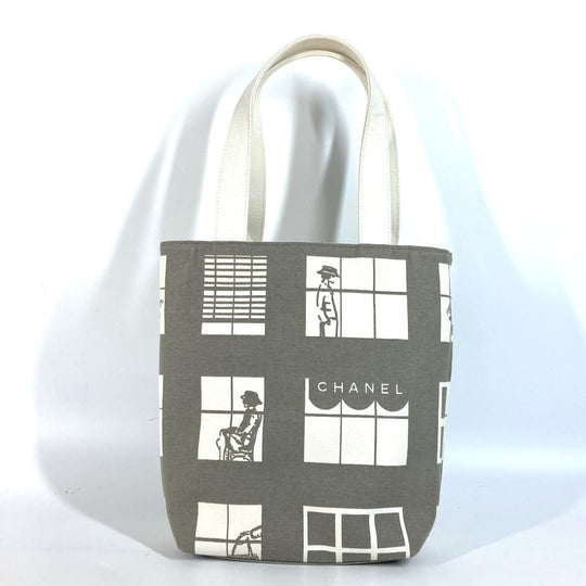CHANEL Shoulder Bag canvas gray Shoulder Window line Women Used Authentic