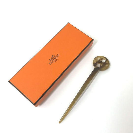 HERMES hair accessory Buffalo horn Brown Hairpins Hair Picks Women Used Authentic