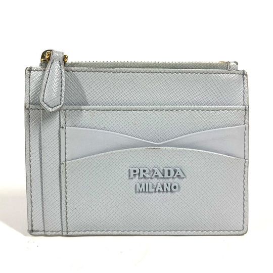 PRADA Coin case saffiano leather blue logo Women Secondhand Authentic