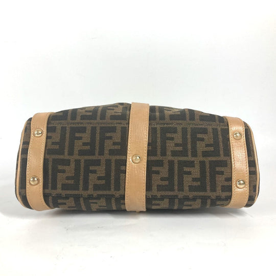 FENDI Handbag Leather / canvas Brown Turn lock Zucca Women Used Authentic