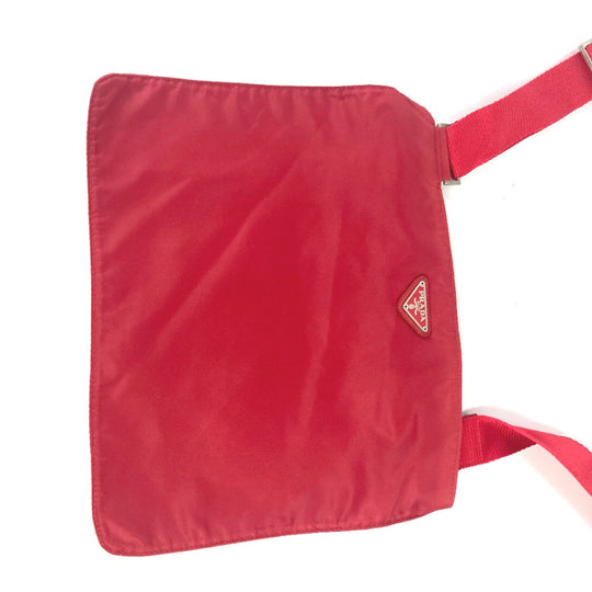 PRADA Shoulder Bag Nylon Red Pochette Triangle logo plate Women Used Authentic