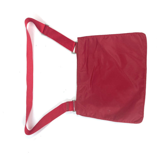PRADA Shoulder Bag Nylon Red Pochette Triangle logo plate Women Used Authentic