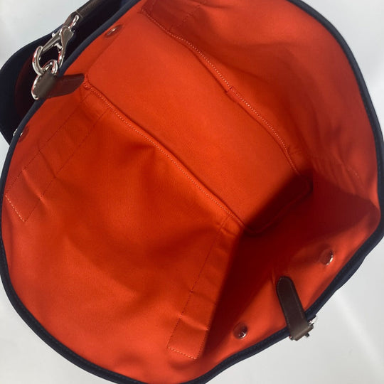 HERMES Tote Bag canvas Navy With bag-in-bag Sucked Pansage Groom Women Used Authentic