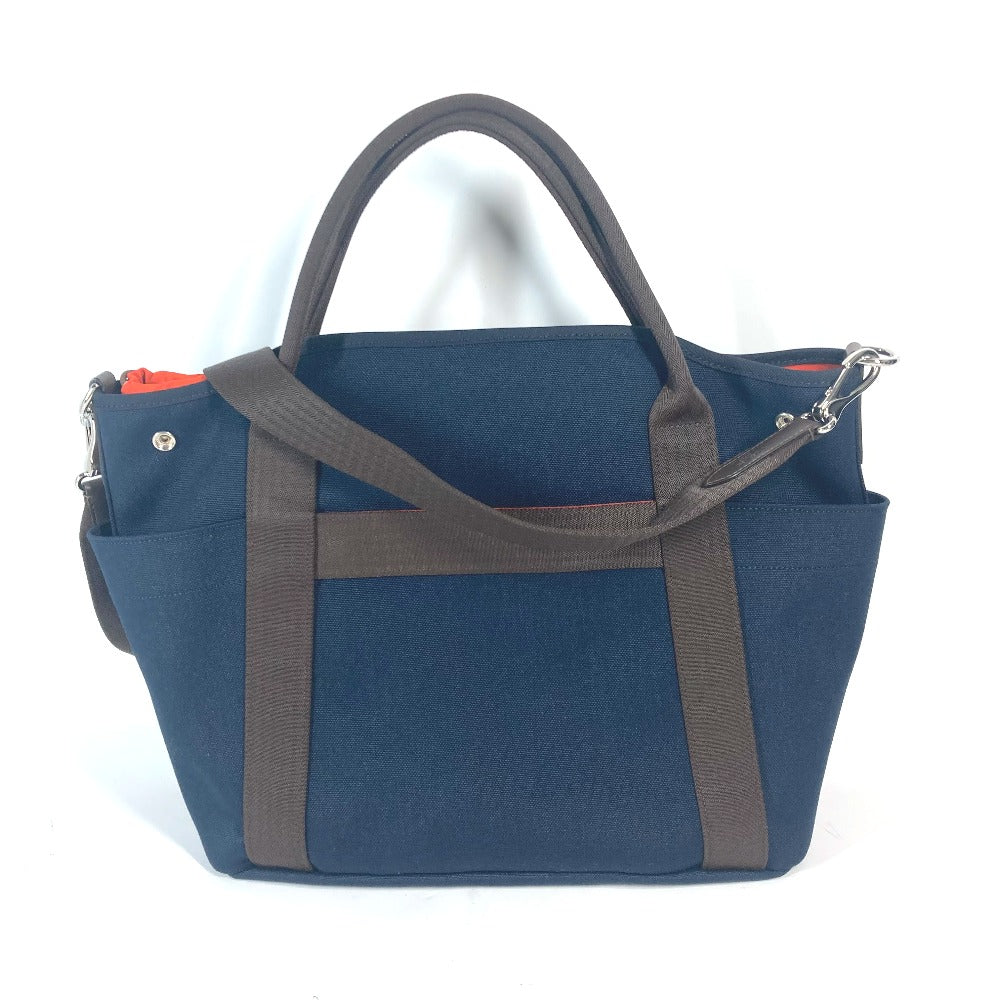 HERMES Tote Bag canvas Navy With bag-in-bag Sucked Pansage Groom Women Used Authentic