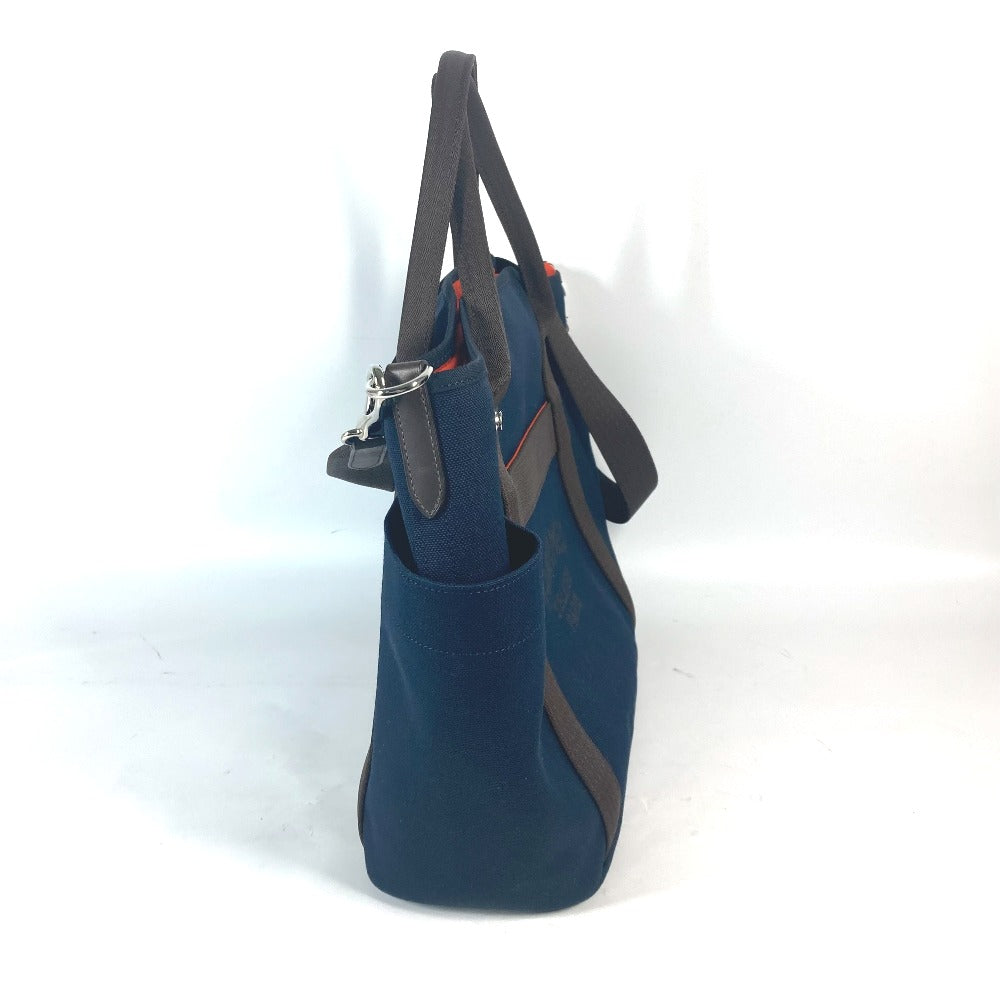 HERMES Tote Bag canvas Navy With bag-in-bag Sucked Pansage Groom Women Used Authentic