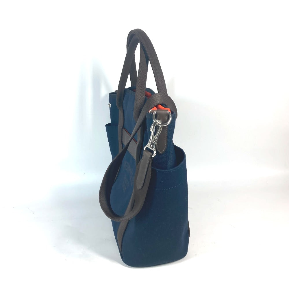 HERMES Tote Bag canvas Navy With bag-in-bag Sucked Pansage Groom Women Used Authentic